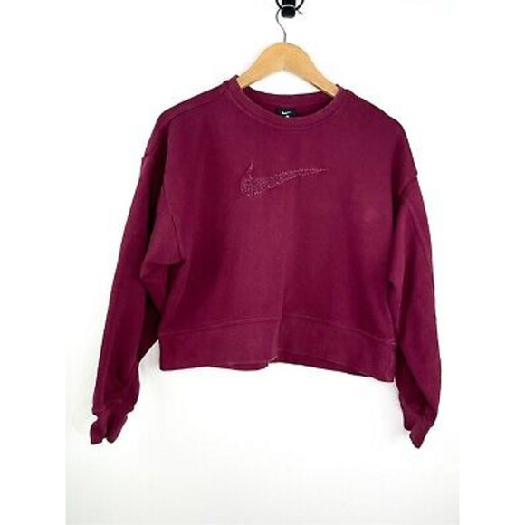 Nike Logo Cropped Crewneck Sweatshirt Maroon Size S - Picture 1 of 10